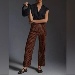 ANTHROPOLOGIE Maeve The Colette Cropped Wide Leg Pants Checkered Size 29